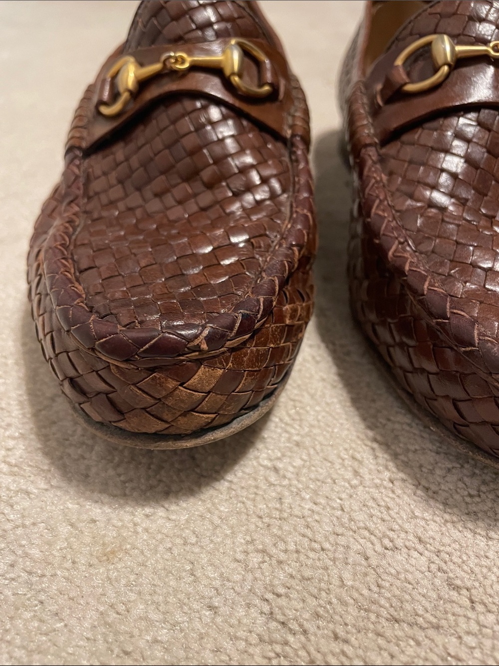 EUC Vintage Gucci brown woven leather loafers - Picture 4 of 10